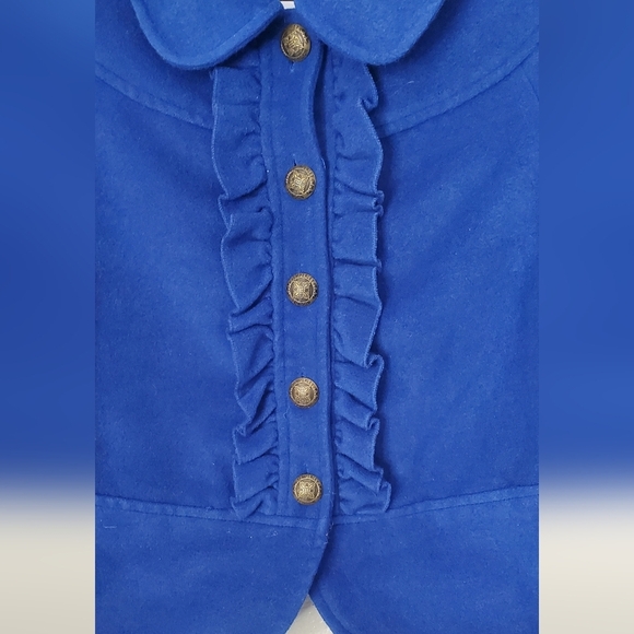 Alice Temperly Royal Blue Wool Blend Cropped Jacket Cape Coat Ruffled Sz Medium - Picture 6 of 9